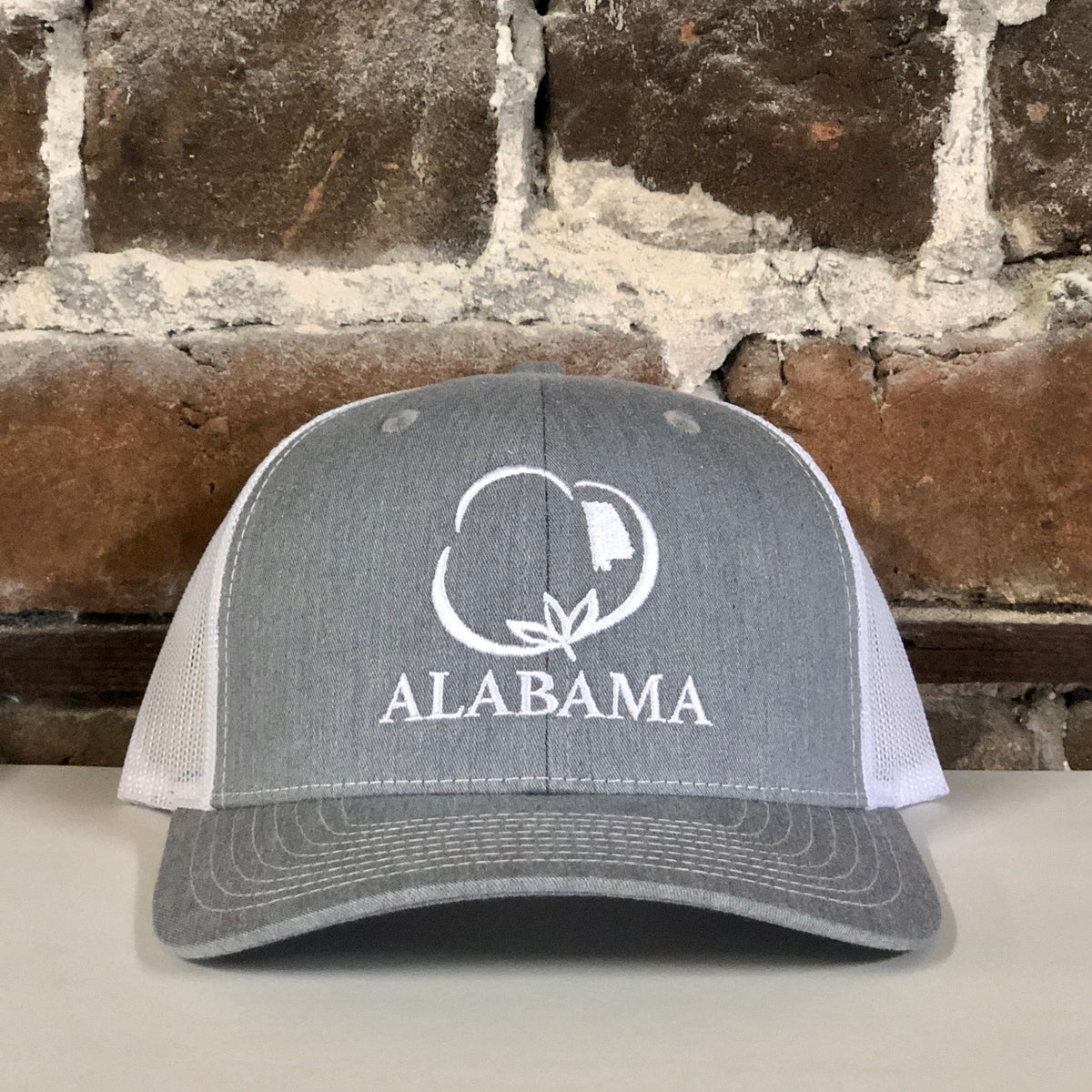 Alabama State Flag Trucker Hat - Embroidered, Mesh Snapback, Black Heather With White Mesh, One Size Fits All