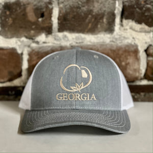 Georgia Hunting Cotton Trucker Hat Heather Gray with White