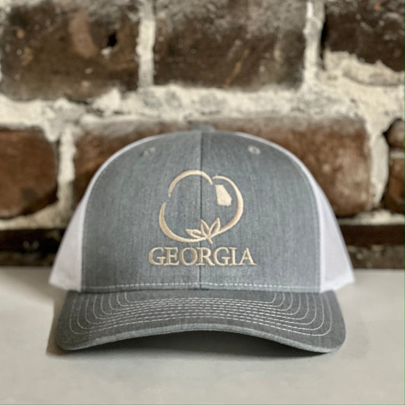 Georgia Hunting Cotton Trucker Hat Heather Gray with White